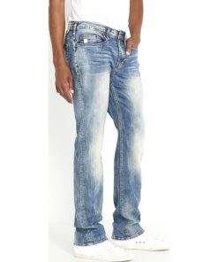 View 2 of 3 Buffalo David Bitton Men's Relaxed Straight Driven Jeans in Sandblasted Blue Wash Indigo