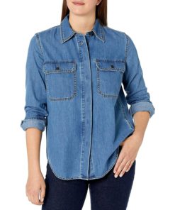 View 1 of 4 Club Monaco Women's Denim Shirt in Indigo