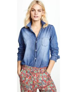 View 2 of 6 Frank & Eileen Women's Barry Button Down Shirt in Faded Distressed Vintage Wash Blue