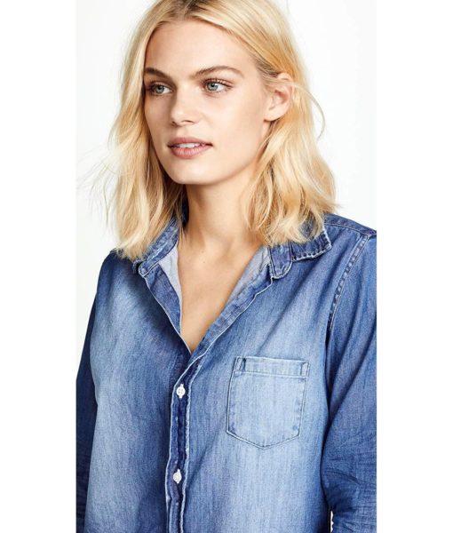 View 6 of 6 Frank & Eileen Women's Barry Button Down Shirt in Faded Distressed Vintage Wash Blue