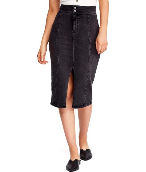 View 1 of 3 Free People Maddie Denim Midi Skirt in Black