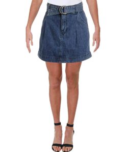 View 1 of 2 Free People Womens Belted Denim Skirt in Blue