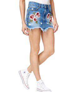 View 1 of 2 Free People Women's Wild Rose Embroidered Mini Skirt Light Denim 24