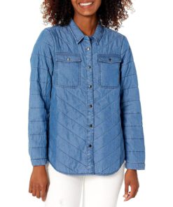 View 1 of 4 NIC+ZOE Women's Quilted Shirt Jacket in Mid Denim