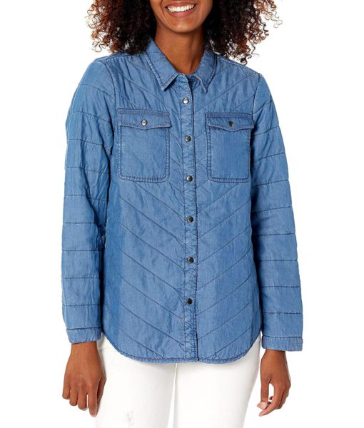 View 1 of 4 NIC+ZOE Women's Quilted Shirt Jacket in Mid Denim