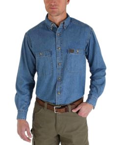 View 1 of 5 Wrangler Mens Denim Work Shirt in Antique Navy