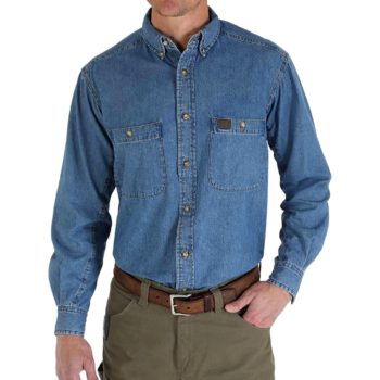 View 1 of 5 Wrangler Mens Denim Work Shirt in Antique Navy