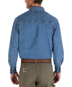 View 2 of 5 Wrangler Mens Denim Work Shirt in Antique Navy