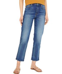 View 1 of 1 7 For All Mankind High Waist Cropped Straight Jeans in Distressed Authentic Light