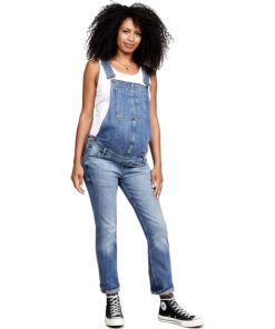 View 1 of 6 DL1961 Women's Mara Straight Ankle Maternity Overalls in Barrow