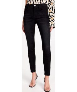 View 2 of 6 FRAME Le High Skinny Jeans in Corvo Slit