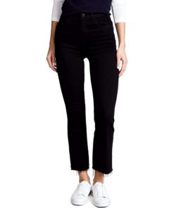 View 1 of 6 MOTHER Women's The Hustler Ankle Fray Jeans in Not Guilty Black