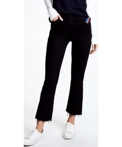 View 2 of 6 MOTHER Women's The Hustler Ankle Fray Jeans in Not Guilty Black