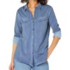 View 1 of 4 NIC+ZOE Long Sleeve Angled Pocket Button Down Shirt in Faded Navy