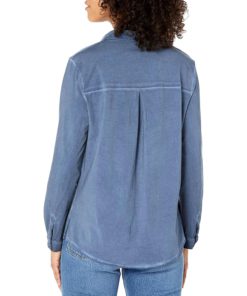 View 4 of 4 NIC+ZOE Long Sleeve Angled Pocket Button Down Shirt in Faded Navy