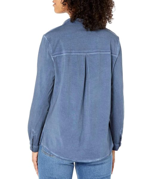 View 4 of 4 NIC+ZOE Long Sleeve Angled Pocket Button Down Shirt in Faded Navy