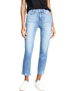 View 1 of 6 PAIGE Women's Cindy Jeans with Destroyed Hem in Mel Blue
