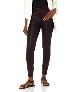 View 1 of 2 PAIGE Women's Hoxton Transcend HIGH Rise Ultra Skinny Ankle Jean in Black Cherry Luxe Coating