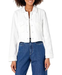 View 1 of 2 PAIGE Women's Pacey Cropped Denim Jacket in Crisp White