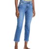 View 1 of 5 PAIGE Women's Sarah Straight Ankle Jeans with Reverse Waistband in Rural Distressed