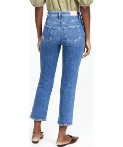 View 3 of 5 PAIGE Women's Sarah Straight Ankle Jeans with Reverse Waistband in Rural Distressed
