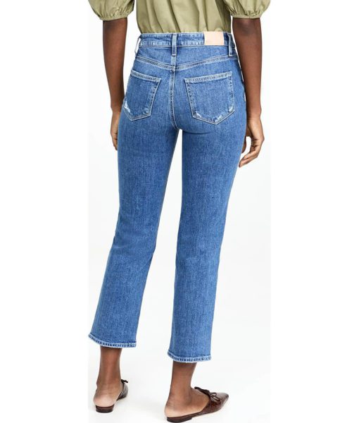 View 3 of 5 PAIGE Women's Sarah Straight Ankle Jeans with Reverse Waistband in Rural Distressed