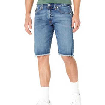 View 1 of 2 True Religion Mens Ricky Single Needle Fray Hem With Flap Denim Shorts in Flip Side Medium Wash