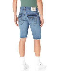 View 2 of 2 True Religion Mens Ricky Single Needle Fray Hem With Flap Denim Shorts in Flip Side Medium Wash