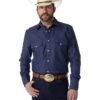 View 1 of 4 Wrangler Men's Authentic Cowboy Cut Work Western Shirt in Rigid Indigo Denim