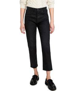 View 1 of 6 rag & bone Women's Maya High Rise Ankle Slim Jeans in Worn Black