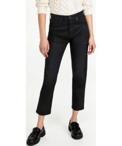 View 2 of 6 rag & bone Women's Maya High Rise Ankle Slim Jeans in Worn Black