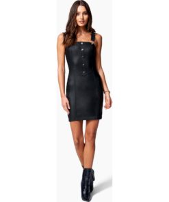 View 1 of 4 Bebe Coated Denim Seamed Dress in Black