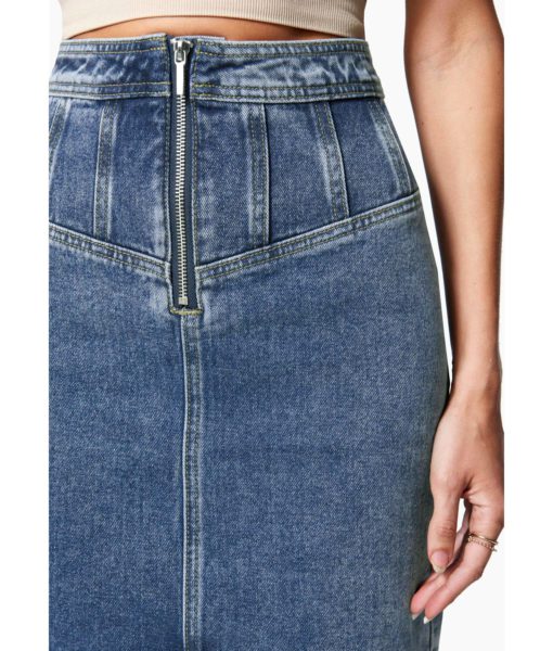 View 4 of 4 Bebe Multi Seam Zip Front Denim Skirt in Blue