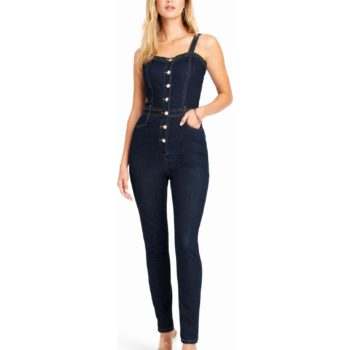 View 1 of 4 Bebe Sweetheart Denim Jumpsuit in Blue