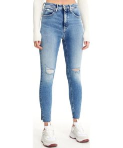 View 1 of 2 Calvin Klein High Rise Super Skinny Split Hem Jean in Light Blue