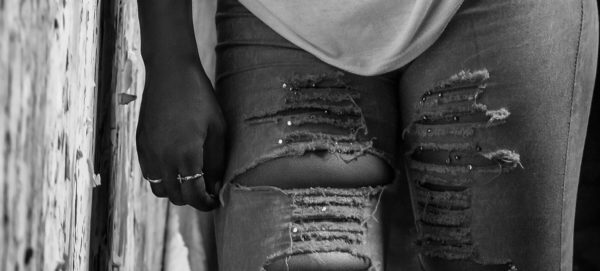 black ripped denim header